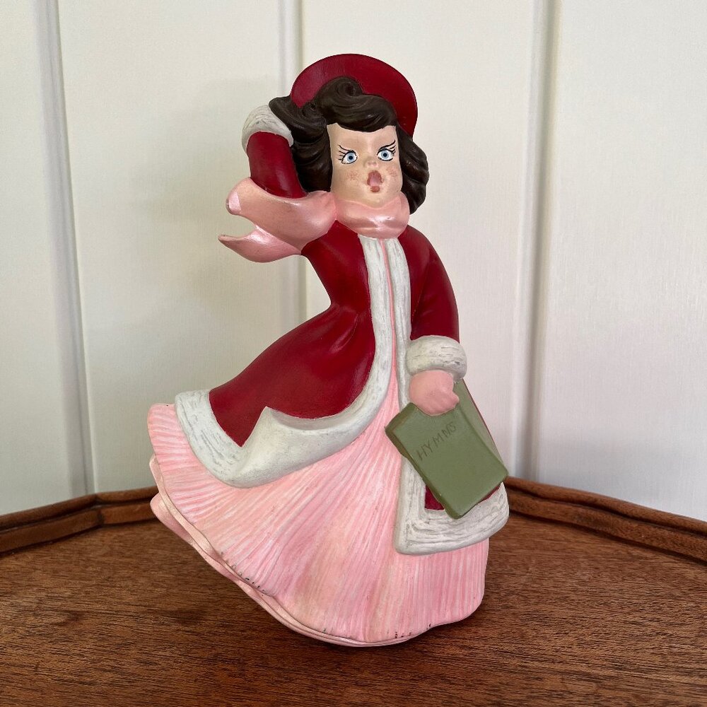 Vintage Atlantic Mold Christmas Caroler Girl Pink/Red 9"